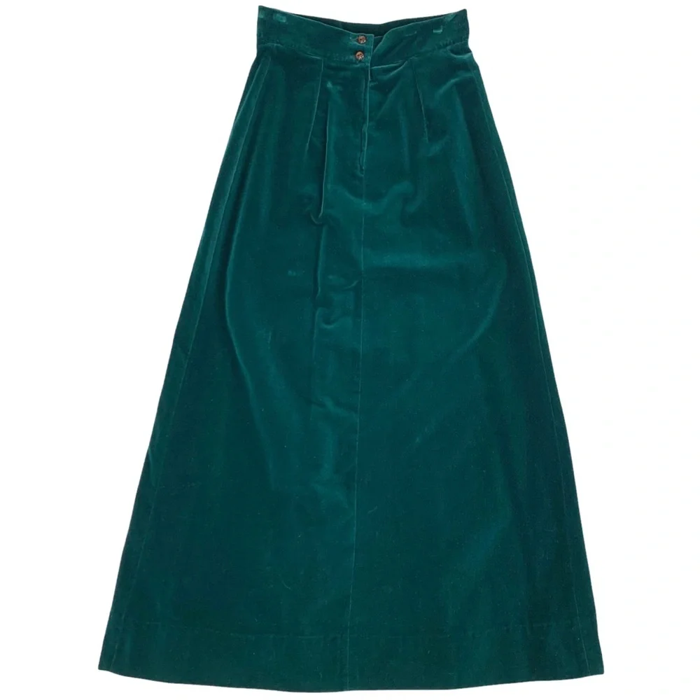 Vintage Italian Made Heavy Weight Green Velvet Skirt Custom Hand Painted Leaves